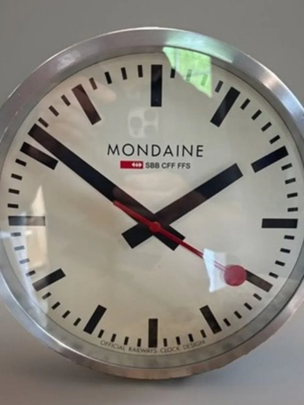 MONDAINE Wall Clock - White Dial - Brushed Aluminum Frame - A990.CLOCK.11SBC